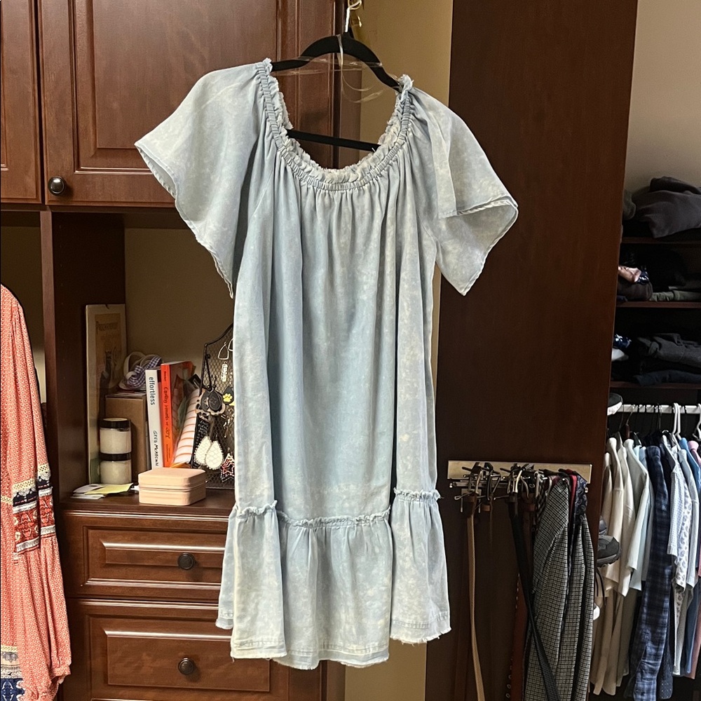 Umgee Sky Blue Tunic with Ruffle Detail